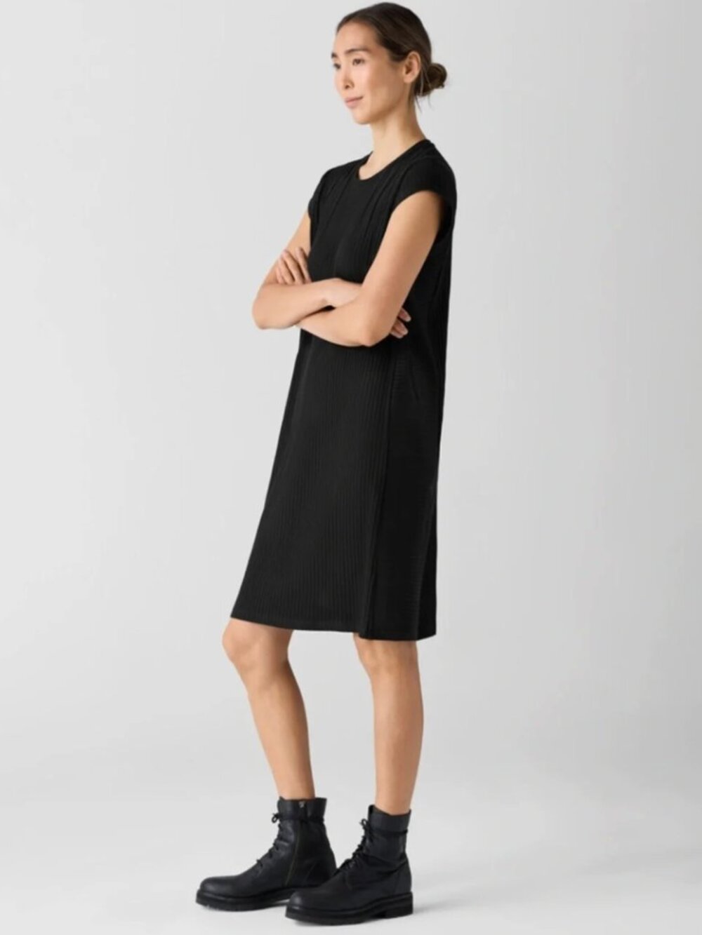 Eileen Fisher Round Neck Stretch Ribbed Dress NWT Size XS